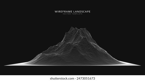 Wireframe landscape. Futuristic 3d mesh background. Digital hills technology. Vector illustration.