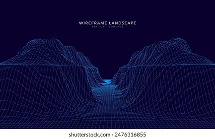 Alambre horizontal. Fondo de malla 3D futurista. Tecnología Digital Hills. Ilustración vectorial.