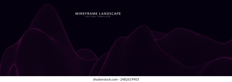 Wireframe landscape. Futuristic 3d mesh background. Digital hills technology. Vector illustration.