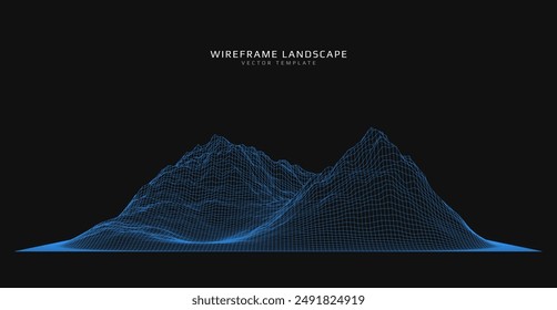 Wireframe-Landschaft. Futuristischer 3D Mesh Hintergrund. In: Digital Hills Technology. Vektorillustration.