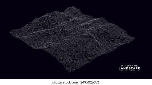 Wireframe landscape. Futuristic 3d mesh background. Digital hills technology. Vector illustration.