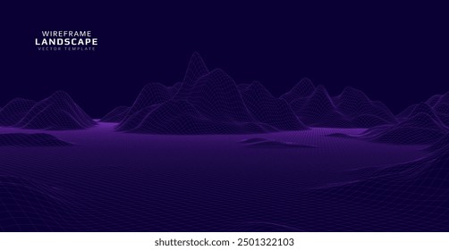 Paisaje de estructura metálica. Fondo de malla 3d futurista. Tecnología digital de colinas. Ilustración vectorial.