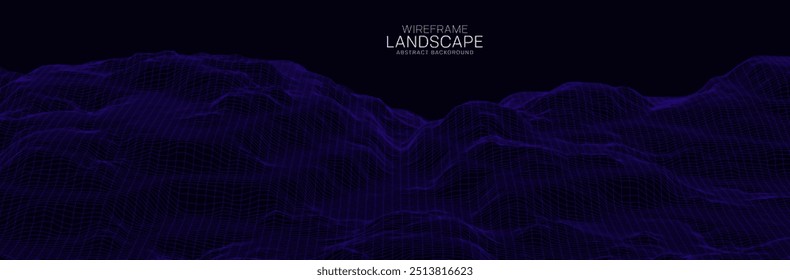 Wireframe landscape. Futuristic 3d mesh background. Digital hills technology. Vector illustration.