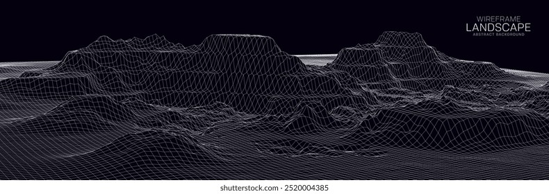 Paisagem em modelo de arame. Fundo de malha 3d futurista. Tecnologia Digital Hills. Ilustração vetorial.