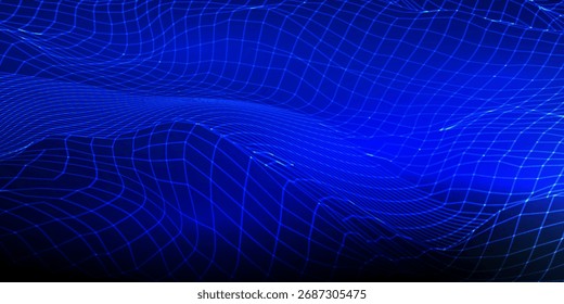 Paisaje de estructura metálica. Fondo de malla 3d futurista. Tecnología digital de colinas. Ilustración vectorial.