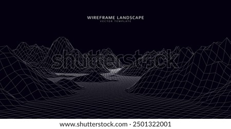 Wireframe landscape. Futuristic 3d mesh background. Digital hills technology. Vector illustration.