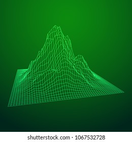 Wireframe landscape vector background. Cyberspace grid technology illustration