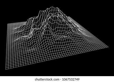 Wireframe landscape vector background. Cyberspace grid technology illustration