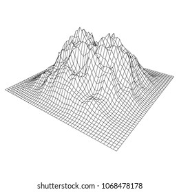 Wireframe landscape vector background. Cyberspace grid technology illustration