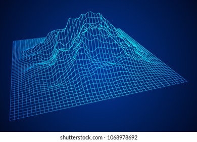 Wireframe landscape vector background. Cyberspace grid technology illustration