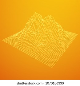 Wireframe landscape vector background. Cyberspace grid technology illustration