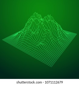 Wireframe landscape vector background. Cyberspace grid technology illustration