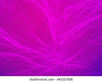 Wireframe landscape vector background. Cyberspace grid technology illustration