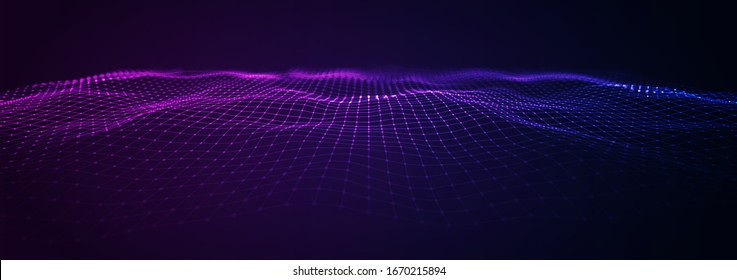 Alambre panorámico del bastidor alámbrico con efecto de profundidad de campo. Concepto de fondo del mapa topográfico 3D. Concepto geográfico. Fondo ondulado. Elemento de diseño HUD de superficie espacial.