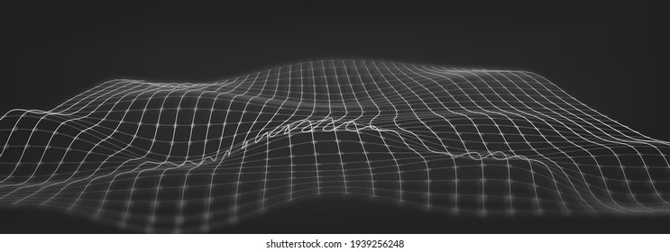 Wireframe Landscape Wire with Depth of Field Effect. 3D Topographic map background concept.