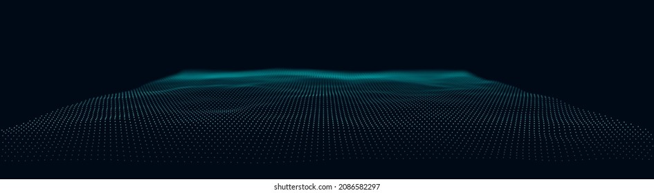Wireframe Landscape Wire With Depth Of Field Effect. 3D Topographic Map Background Concept. Geography Concept. Wavy Backdrop. Space Surface HUD Design Element
