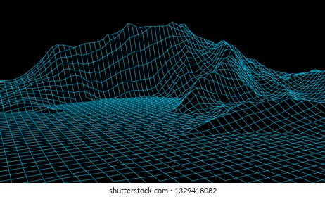 Wireframe landscape wire. Wireframe terrain lines landscape design. 3d landscape