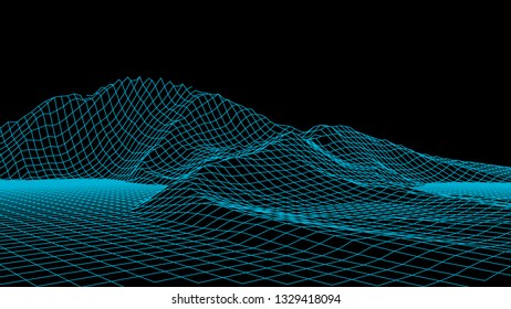 Wireframe landscape wire. Wireframe terrain lines landscape design. 3d landscape