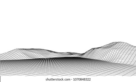 Wireframe landscape wire. Wireframe terrain polygon landscape design. 3d landscape