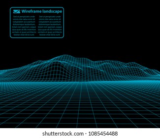 Wireframe landscape wire. Wireframe terrain polygon landscape design. 3d landscape