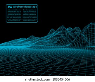 Wireframe landscape wire. Wireframe terrain polygon landscape design. 3d landscape