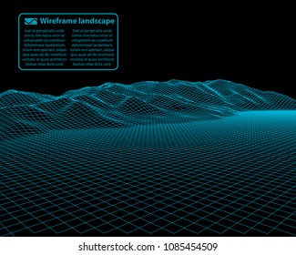 Wireframe landscape wire. Wireframe terrain polygon landscape design. 3d landscape