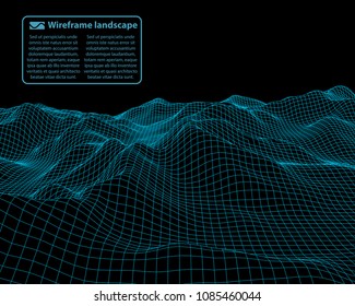 Wireframe landscape wire. Wireframe terrain polygon landscape design. 3d landscape