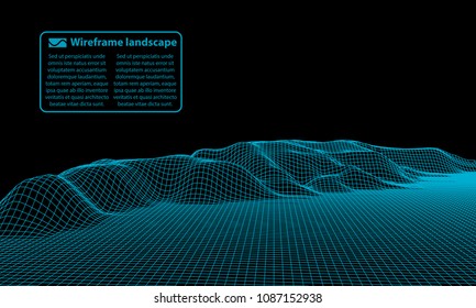 Wireframe landscape wire. Wireframe terrain polygon landscape design. 3d landscape