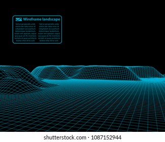 Wireframe landscape wire. Wireframe terrain polygon landscape design. 3d landscape