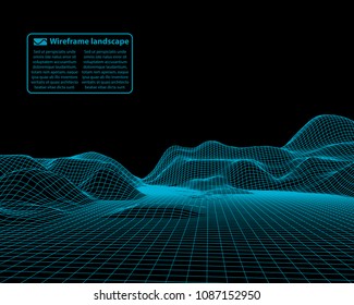 Wireframe landscape wire. Wireframe terrain polygon landscape design. 3d landscape