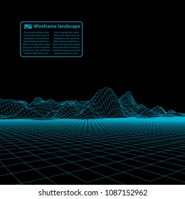 Wireframe landscape wire. Wireframe terrain polygon landscape design. 3d landscape