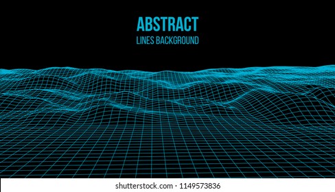 Wireframe landscape wire. Wireframe terrain polygon landscape design. 3d landscape
