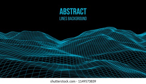 Wireframe landscape wire. Wireframe terrain polygon landscape design. 3d landscape