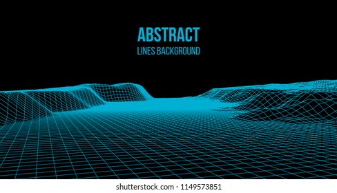 Wireframe landscape wire. Wireframe terrain polygon landscape design. 3d landscape