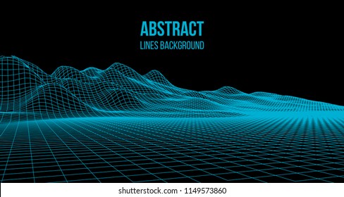 Wireframe Landscape Wire. Wireframe Terrain Polygon Landscape Design. 3d Landscape