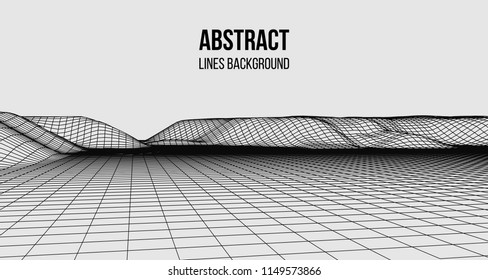 Wireframe landscape wire. Wireframe terrain polygon landscape design. 3d landscape