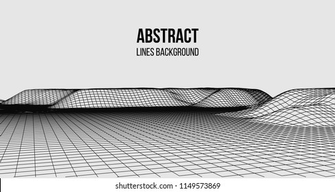 Wireframe landscape wire. Wireframe terrain polygon landscape design. 3d landscape