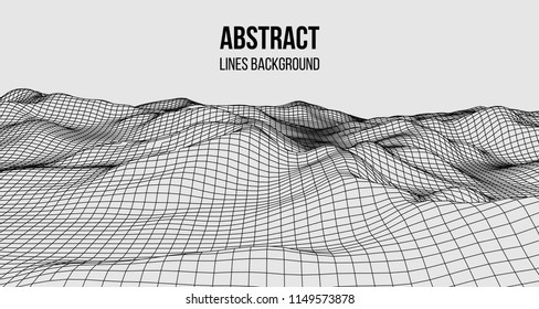 Wireframe landscape wire. Wireframe terrain polygon landscape design. 3d landscape