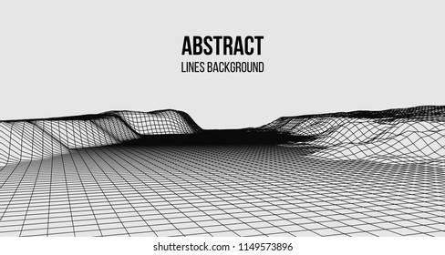 Wireframe landscape wire. Wireframe terrain polygon landscape design. 3d landscape