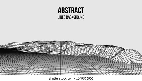 Wireframe landscape wire. Wireframe terrain polygon landscape design. 3d landscape