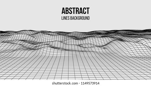 Wireframe landscape wire. Wireframe terrain polygon landscape design. 3d landscape