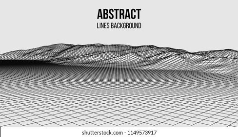 Wireframe landscape wire. Wireframe terrain polygon landscape design. 3d landscape