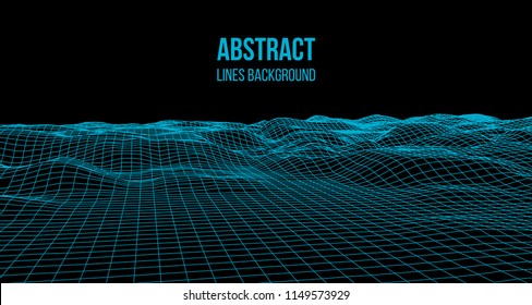 Wireframe landscape wire. Wireframe terrain polygon landscape design. 3d landscape