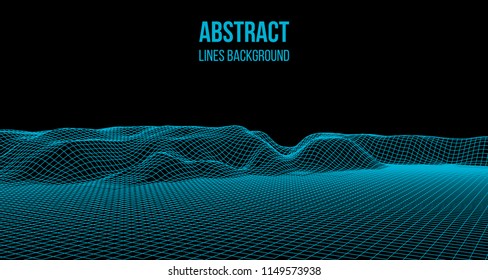 Wireframe landscape wire. Wireframe terrain polygon landscape design. 3d landscape