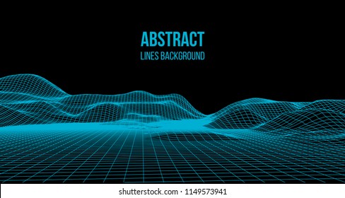 Wireframe Landscape Wire. Wireframe Terrain Polygon Landscape Design. 3d Landscape