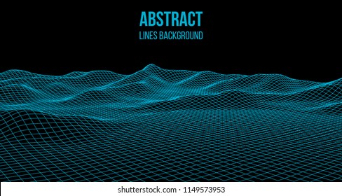 Wireframe landscape wire. Wireframe terrain polygon landscape design. 3d landscape