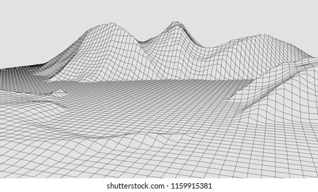 Wireframe landscape wire. Wireframe terrain polygon landscape design. 3d landscape