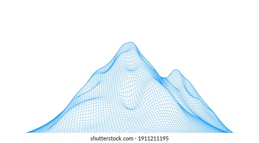 Wireframe landscape wire. Wireframe terrain polygon landscape design. 3d landscape, Network connection background