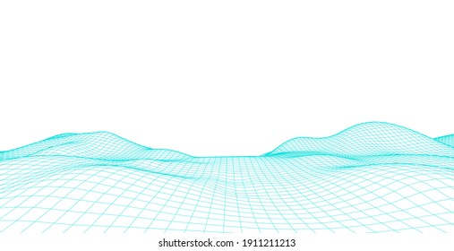 Wireframe landscape wire. Wireframe terrain polygon landscape design. 3d landscape, Network connection background