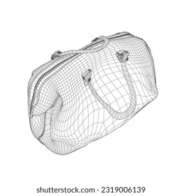 Wireframe Leather handbags. Luxury modern hand bag with handle, clutch and accessory vector illustration. Cosmetic case bag, Travel toiletry portable bag with handle, small zip bag vector template.